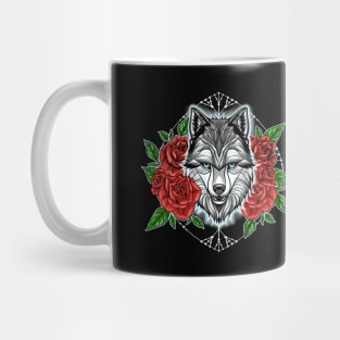 Wolf and red rose Mug